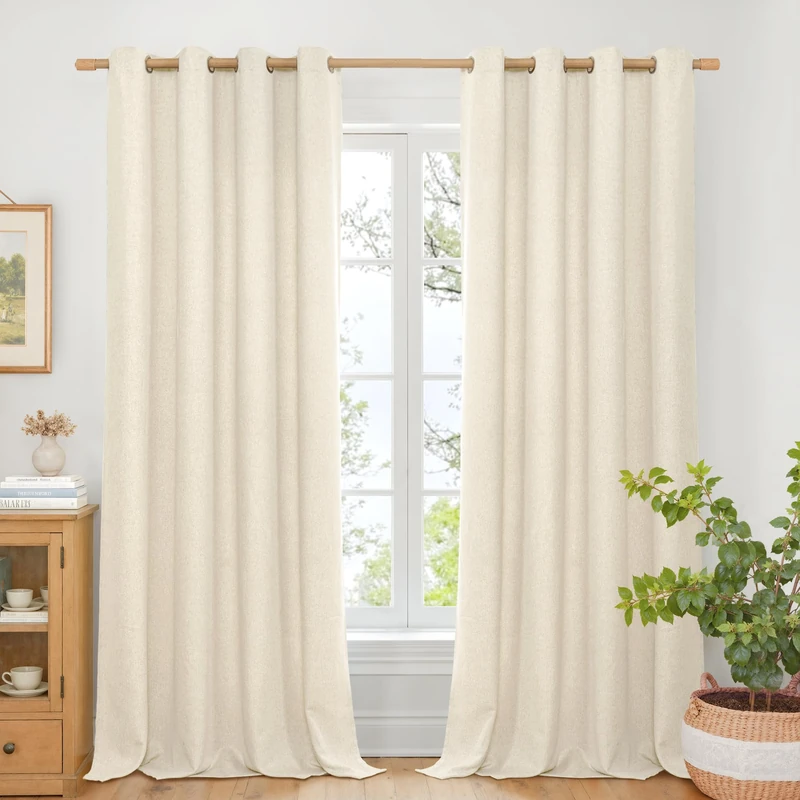 BGment 108 Inch Long Linen Curtains for Living Room 2 Panels, Thick Textured Privacy Floor Length Window Drapes Non See Through for Bedroom Farmhouse Light Filtering Grommet Top, Each 52 Inch Wide