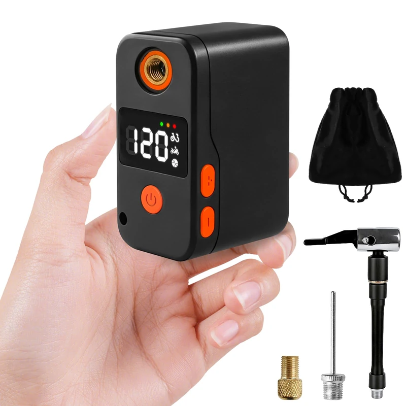 elzle Mini Electric Bike Pump, Max 120 PSI Portable Bike Pump 181g, Auto-Off and Digital LED Pressure Gauge with Presta & Schrader Valves for Bike, Motorcycle, E-Bike, Balls