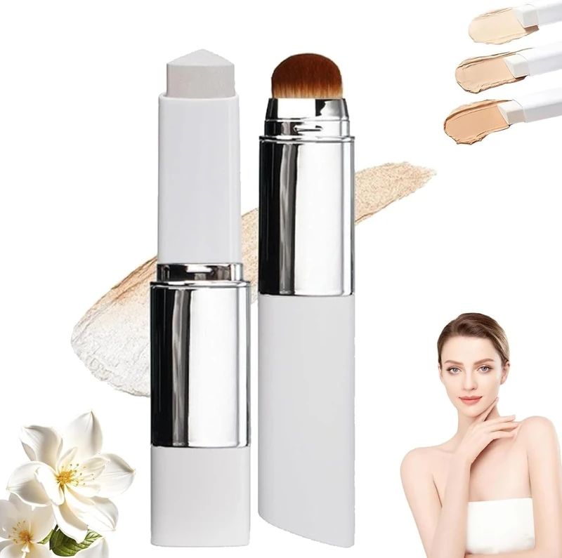 Color Changing & Brightening Makeup Base, Korean Color Changing Cover Cream Stick, Full to Medium Coverage with Detachable Brush, Moisturizing Makeup (Natural)