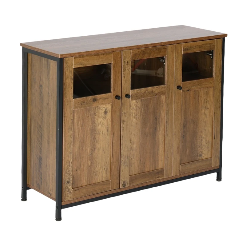 Relaxdays kitchen sideboard with glass doors, HxWxD: 75 x 100 x 35 cm, kitchen storage unit, wood effect, brown/black