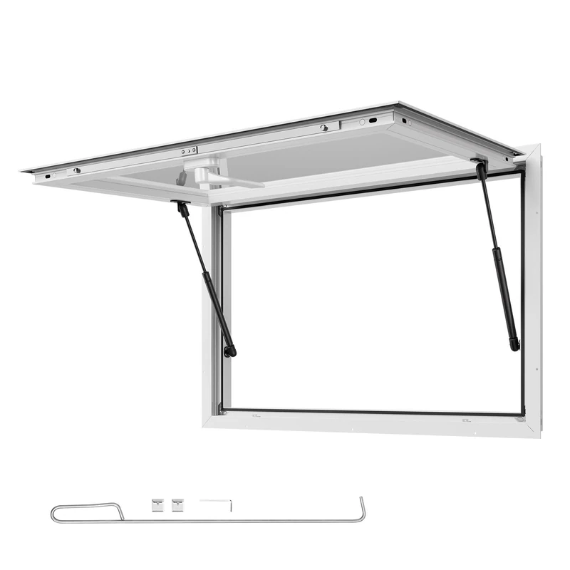 VEVOR Concession Window 92x61 cm, Aluminum Alloy Frame Service Window for Food Truck, Up to 85 Degrees Stand Serving Window with Awning Door and Drag Hook, Rainwater Resistant for Concession Trailers