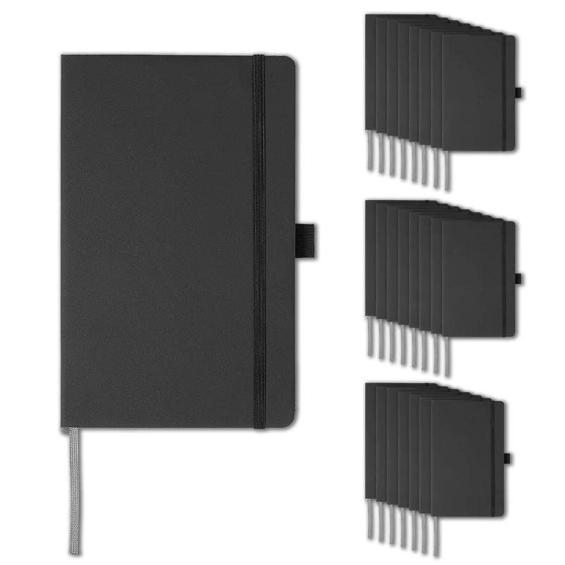 Amazon Basics Classic Lined Notebook with Pen Holder, Hardcover, 5 inches (12.7cm) x 8.25 inches (20.9cm), Black, 24-Pack, Unbranded (MOD SKU: NH130210120V-R)