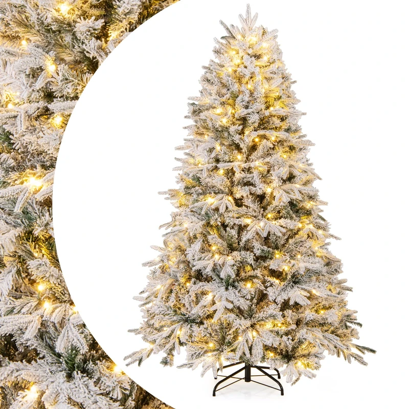 SPOTRAVEL 6ft Lighted Christmas Tree, Snow-flocked Pre-lit Xmas Tree