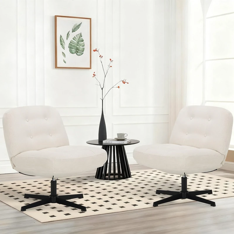 COLAMY Wide Seat Cross Legged Home Office Chair – Thick Padded Corduroy Desk Chair with Metal Base, Armless Criss Cross Chair Swivel Computer Chair for Study or Living Room