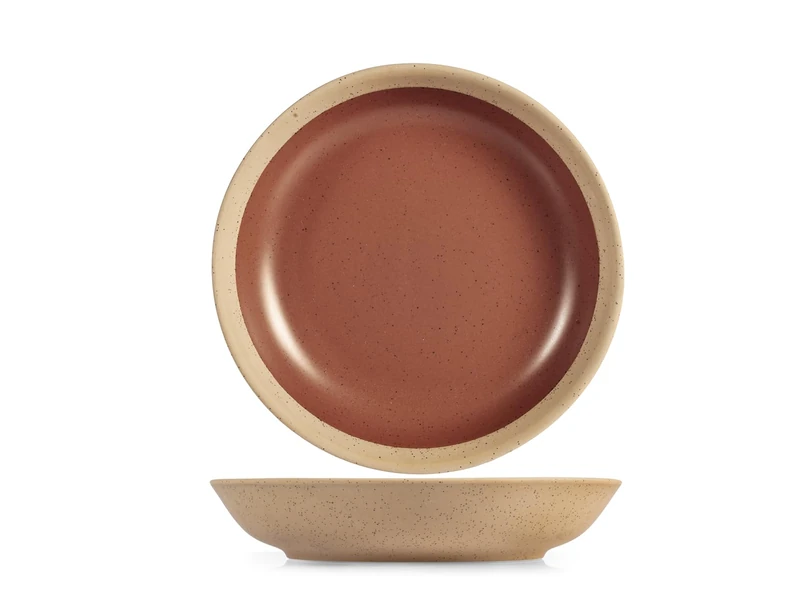 H&H Set of 6 Stoneware Stoneware Soup Plates, Diameter 20 cm, Brown Colour - Stylish and Durable, Dishwasher Safe and Microwave Safe