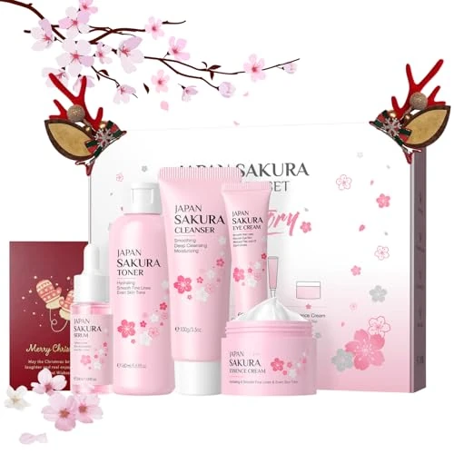 7PCS Pink Bloom Skincare Set for Teen Girls – Christmas Skincare Gifts & Pamper Sets, Complete Skin Care Set with Cleanser, Toner, Serum, Eye Cream & Face Cream, Gifts for Teenage Girls & Women