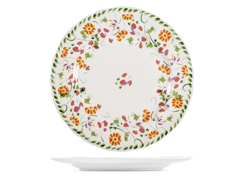 H&H Set of 6 Diamond Decorated Stoneware Dinner Plates, Diameter 27 cm - Stylish and Durable Plates for Everyday Use - Dishwasher and Microwave Safe