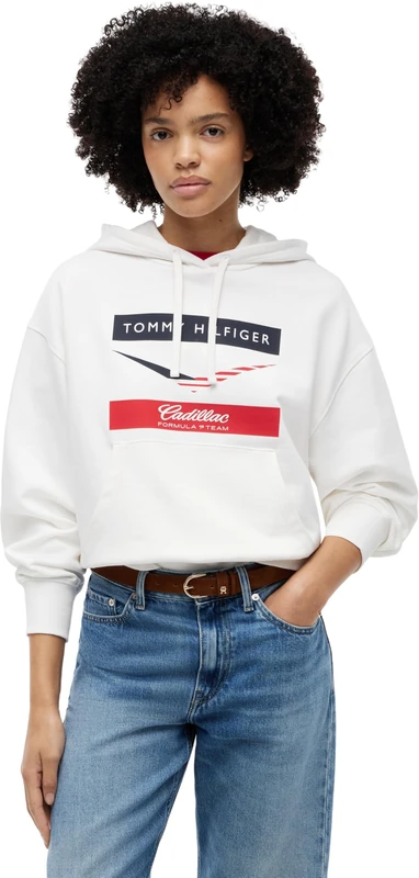 Tommy Hilfiger Women’s Hoodie TH X Cadillac F1 Chevron in Cotton, White (White), S