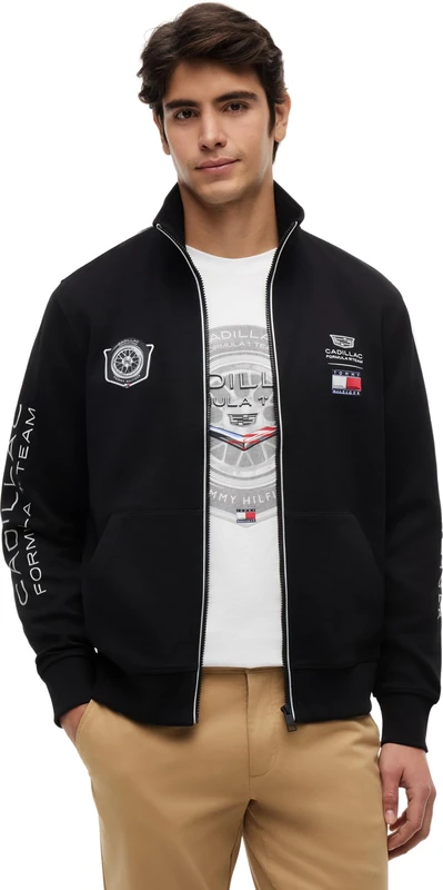 Tommy Hilfiger Unisex Sweatshirt with Zip TH X Cadillac F1 Racing Track Top with Stand Collar, Black (Black), XXL