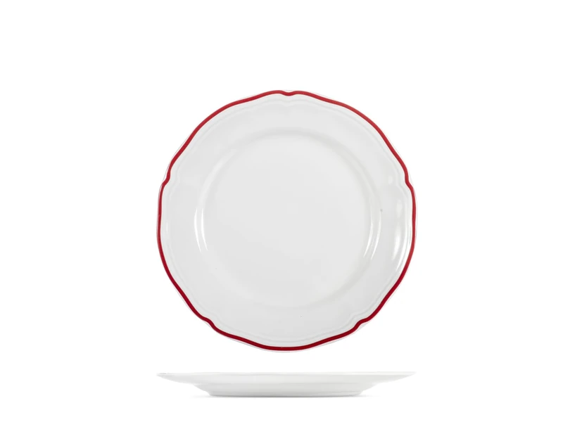 H&H Set of 6 Jade Stoneware Fruit Plates Diameter 20 cm - Red Rim - Durable Plates for Dessert and Side Dishes - Dishwasher and Microwave Safe