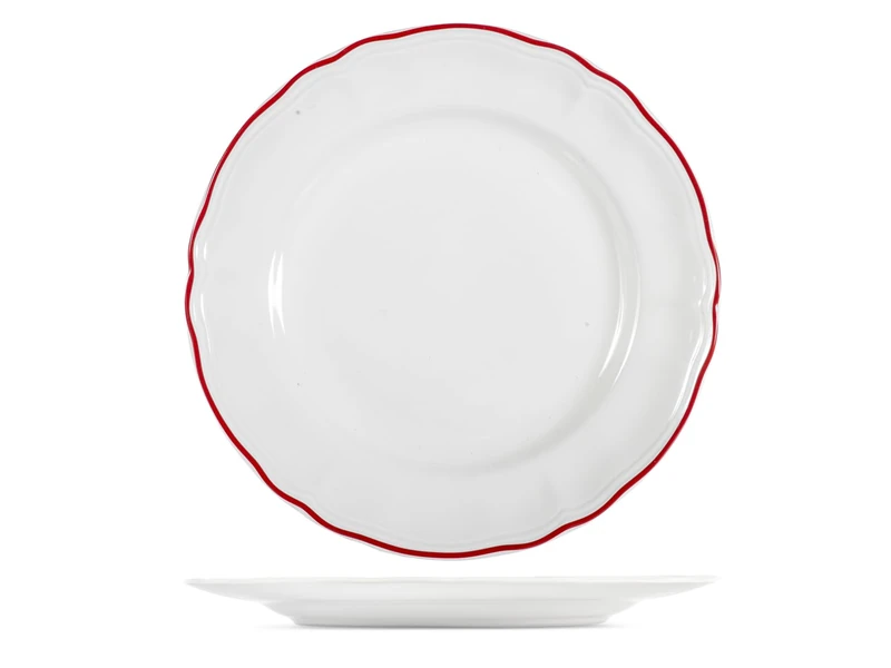 H&H Set of 6 Giada Stoneware Dinner Plates, Diameter 27 cm - Red Rim - Heavy Duty Plates for Daily Use, Dishwasher and Microwave Safe