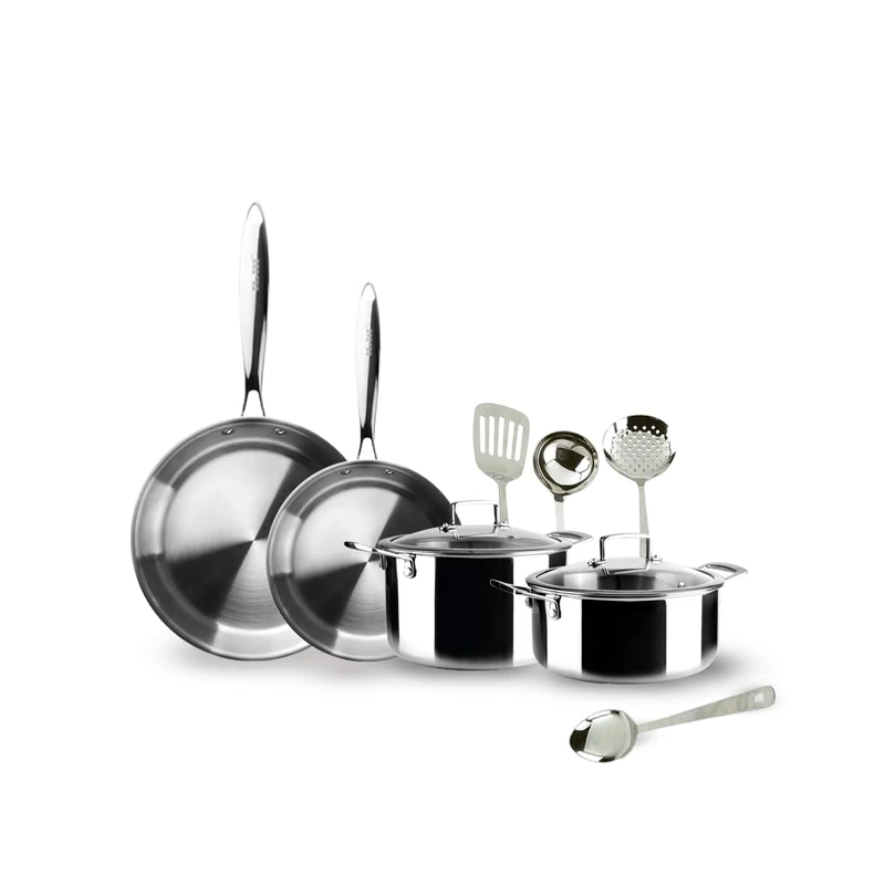 IBILI - 10-Piece Stainless Steel Saucepan, Pot, Pans and Utensils Set, triply Natural, Induction Safe, Non-Stick