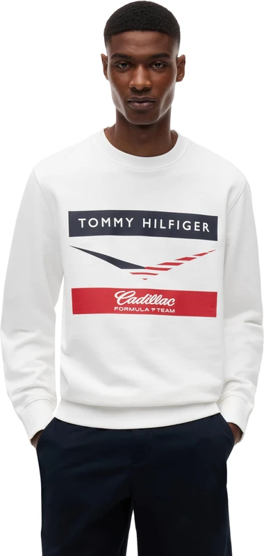 Tommy Hilfiger Unisex Sweatshirt TH X Cadillac F1 Chevron Crew Neck in Cotton, White (White), L