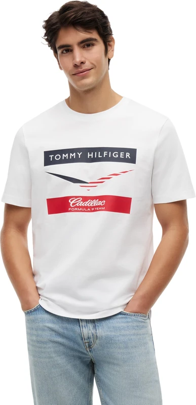 Tommy Hilfiger Unisex Short Sleeve T-Shirt TH X Cadillac F1 Chevron in Cotton, White (White), XL