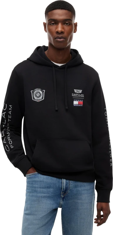 Tommy Hilfiger Unisex Hoodie TH X Cadillac F1 Racing Graphic with Back Print, Black (Black), XL