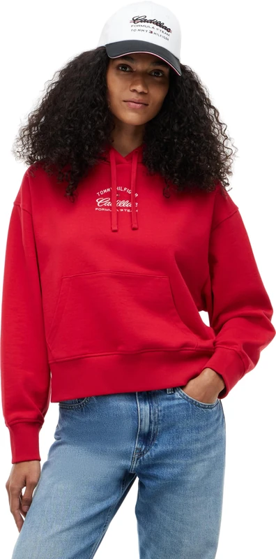 Tommy Hilfiger Women’s Hoodie TH X Cadillac F1 Boxy Varsity with Back Print, Red (Red), M