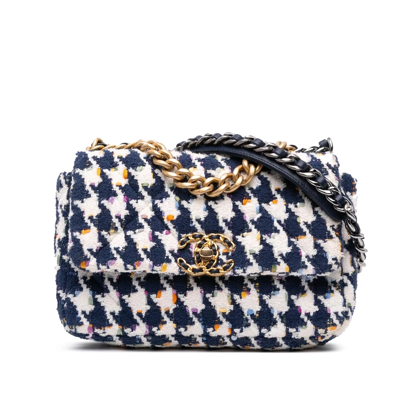 Chanel Pre-Loved Medium Houndstooth Tweed 19 Flap Handbag