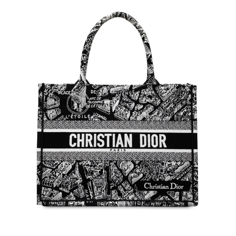 Dior Pre-Loved Medium Canvas Embroidered Plan De Paris Book Tote Bag