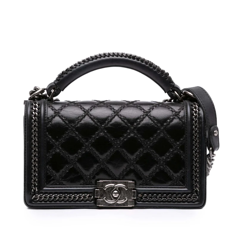 Chanel Pre-Loved Medium Quilted Calfskin Whipstitch Chain Around Boy Top Handle Flap