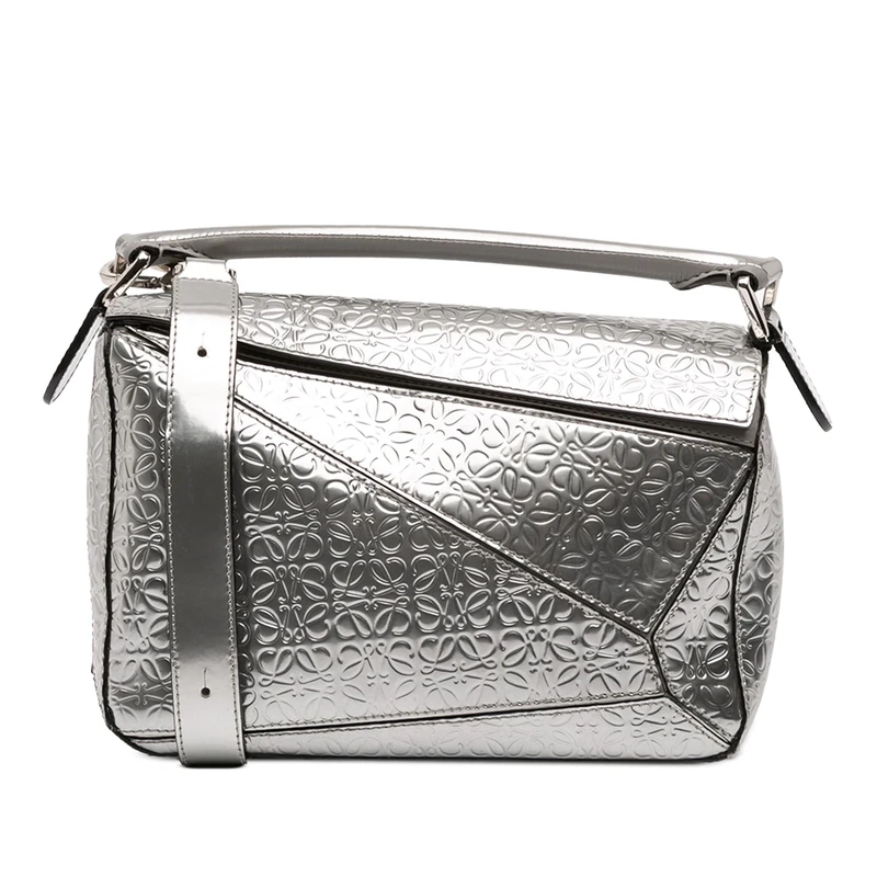 LOEWE Pre-Loved Small Anagram Embossed Patent Puzzle Satchel