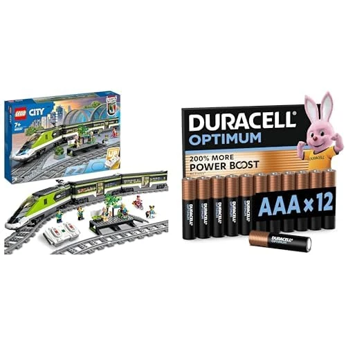 LEGO City Express Passenger Train Set - incl. a Remote Controlled Train Toy s + DURACELL Optimum AAA Batteries (12 Pack)