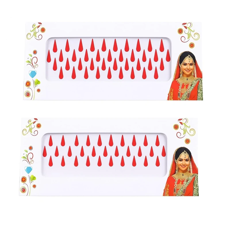 KULIA Indian Red Teardrop Bindi Pack of 4 Long Bindi Tattoos Stickers Self-Adhesive Velvet Forehead Tika Red Dots Bridal Bindi Tattoos Stickers Jewels for Wedding, Festivals Mix Size Face Stickers - Image 1