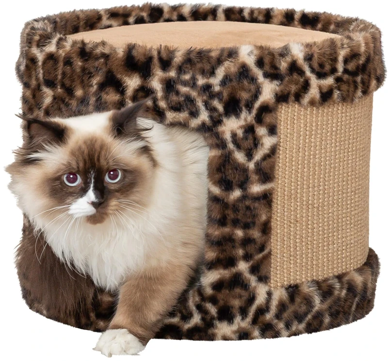 TRIXIE Scratching Cave Leo - Cat Cave Fitted With Fleece & Jute Scratching Surface, Ø 38 × 30 Cm, Brown, Comfortable & Stable Cat Tree - 48180