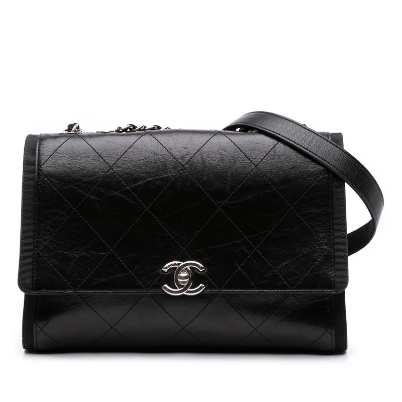 Chanel Pre-Loved CC Quilted Crumpled Calfskin And Grosgrain Flap Crossbody Bag
