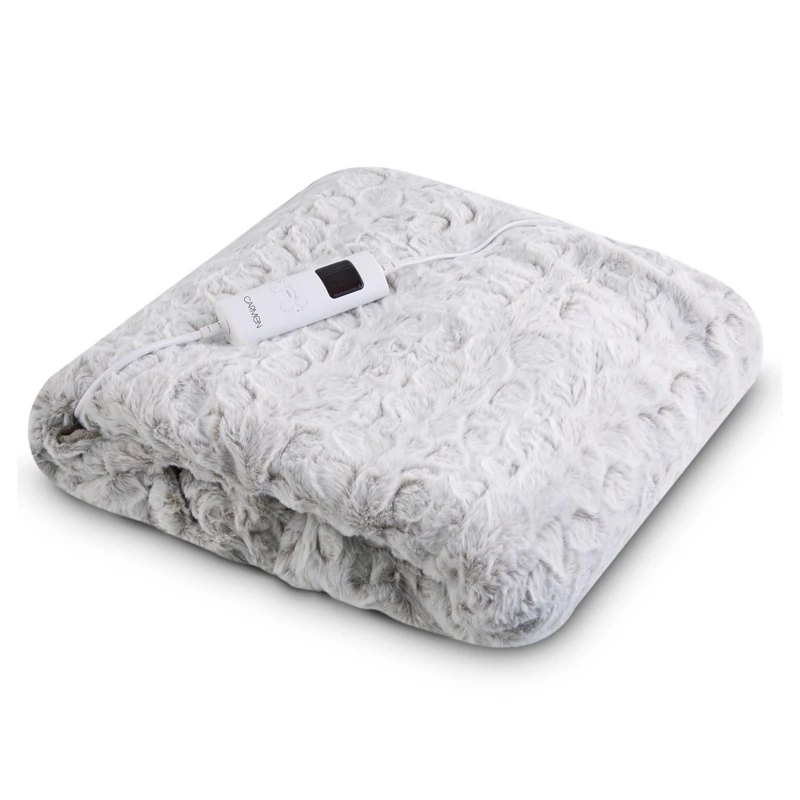 Carmen Comfort Fleece Luxury Electric Heated Throw and Over Blanket with 9 Heat Settings, Adjustable Timer, 200gsm Flannel Fleece Material & 320gsm Faux Rabbit Fur, Winter Hare