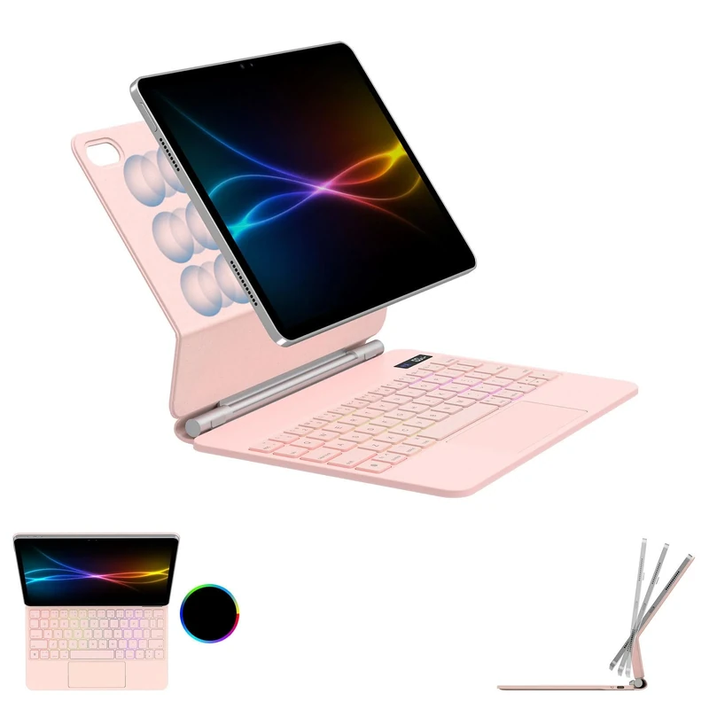 TECHGEAR Keyboard Case for iPad 11" A16 (2025) & 10.9" (10th Gen 2022), Slim Magnetic Floating Stand, Bluetooth QWERTY, Multi-Touch Trackpad, 7-Color Backlit Keyboard for Students, Travel & Work