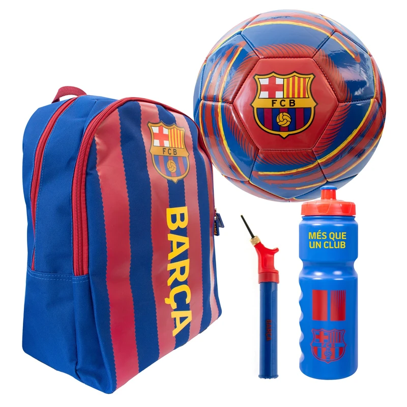Hy-Pro Officially Licensed FC Barcelona Football Set - Size 5 Ball, Home Kit Backpack, Pump & 750ml Bottle, Complete Football Gifts for Boys & Girls with Official Club Branding - Red & Blue