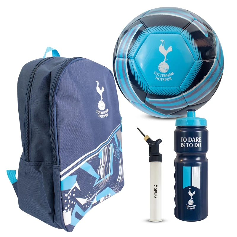 Hy-Pro Officially Licensed Tottenham Hotspur Football Set - Size 5 Ball, Storm Backpack, Pump & 750ml Bottle, Complete Football Gifts for Boys & Girls with Official Club Branding - Blue