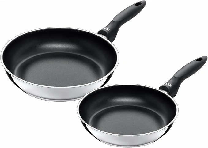 Silit Domus 2-Piece Induction Frying Pan Set, 24 x 28 cm, Induction, Stainless Steel Coated, Plastic Handle, for Gentle Frying, Suitable for All Types of Cookers, Oven-Safe