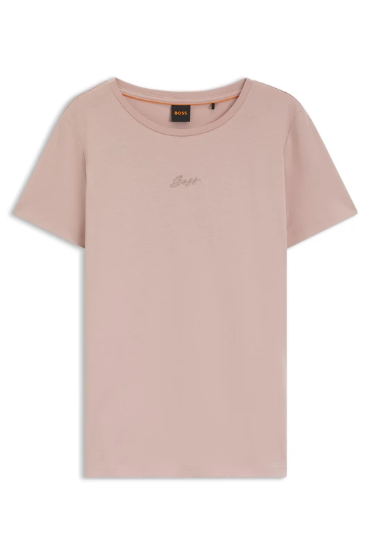 BOSS Slim-fit T-Shirt Aus Baumwolle Mit Gesticktem Logo in Handschriftlichem Stil