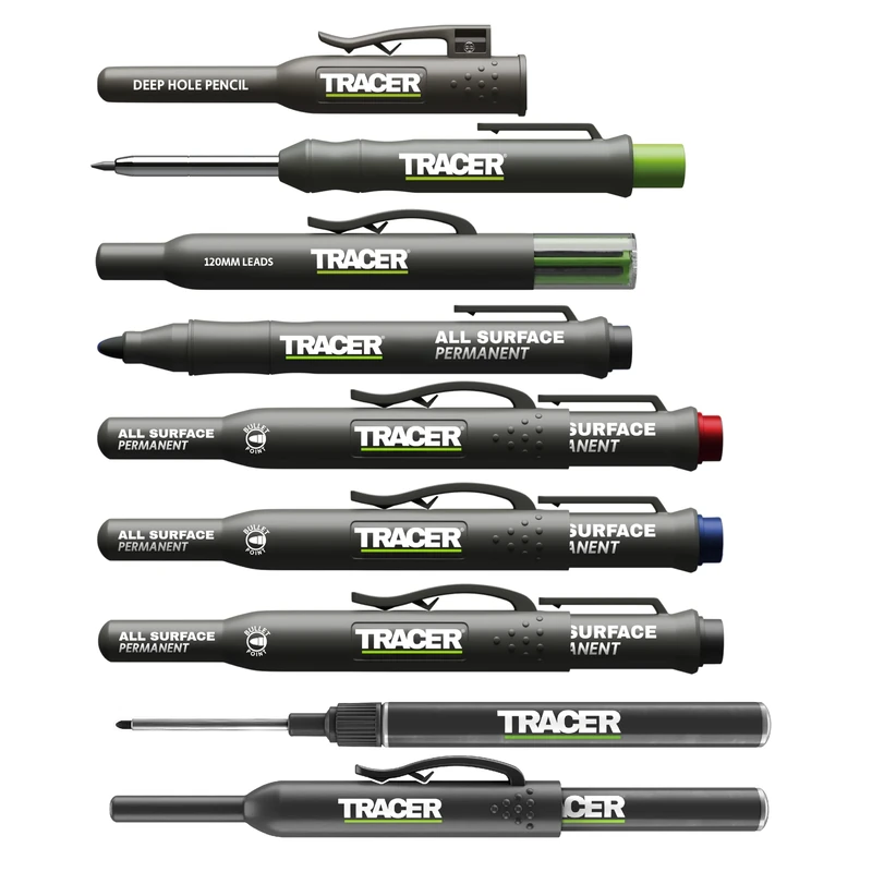 Tracer 8PC Construction Marker Kit – Includes Deep Hole Pencil, Clog-Free & Long Nib Markers, Storage Case with Magnetic Clasps