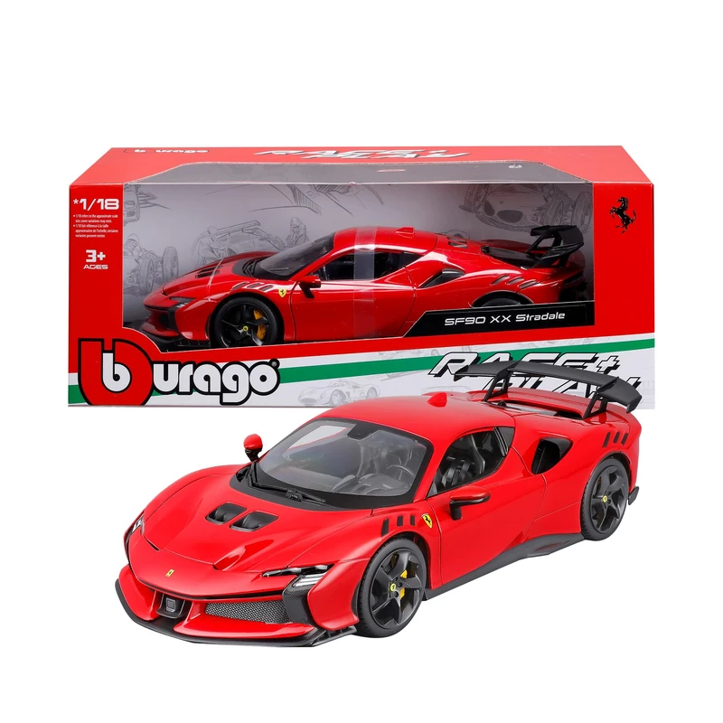 Bburago - Ferrari SF90XX Stradale 2024, 1:18 Scale Model Car, Extreme Red Supercar with Opening Doors, Bonnet and Boot, Detailed Replica, Ferrari Licence, Age 36+ Months