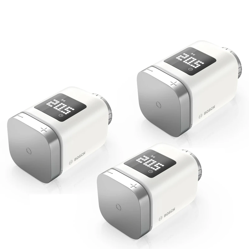 Bosch Smart Home radiator thermostat II [+M], smart thermostat, flexible use in the Bosch Smart Home system or in manufacturer-independent Matter systems, set of 3