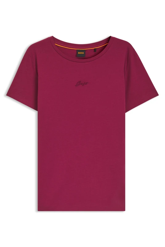 BOSS Slim-fit Cotton T-Shirt with Handwritten Logo Embroidery Red
