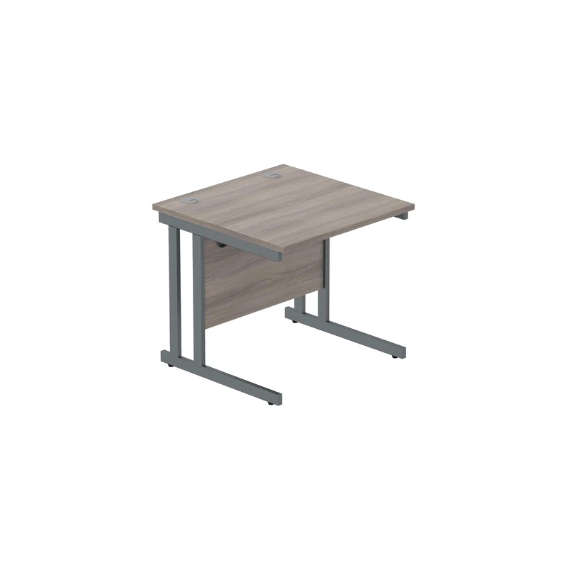 Office Hippo Heavy Duty Rectangular Cantilever PC Desk, Table, Home, Integrated Cable Ports, 5 Yr Wty, Graphite Frame, Alaskan Grey Oak, 140 x 60 cm