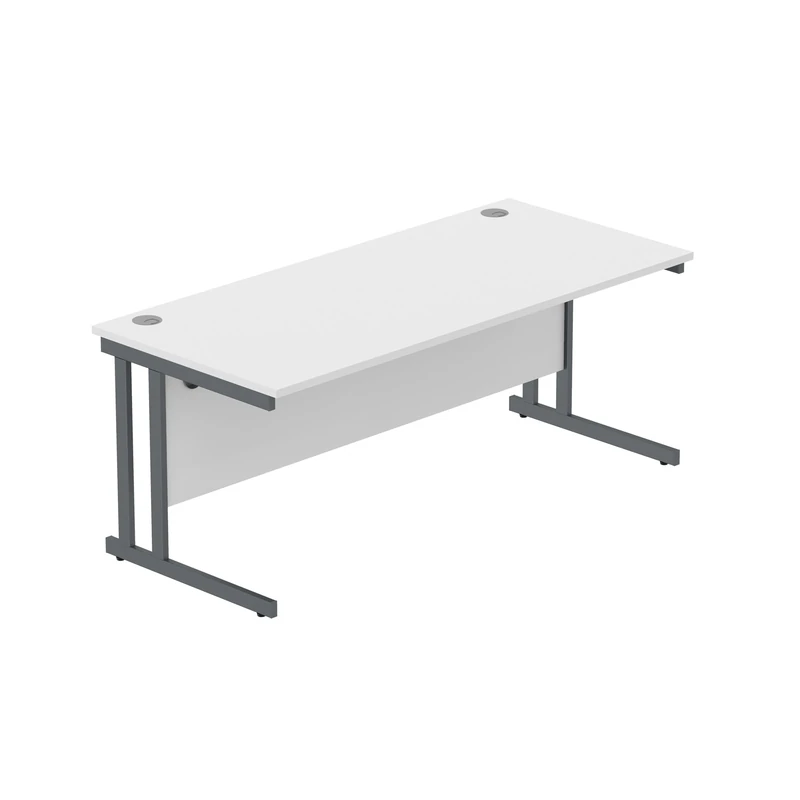 Office Hippo Heavy Duty Rectangular Cantilever PC Desk, Table, Home, Integrated Cable Ports, 5 Yr Wty, Graphite Frame, Arctic White, 120 x 60 cm