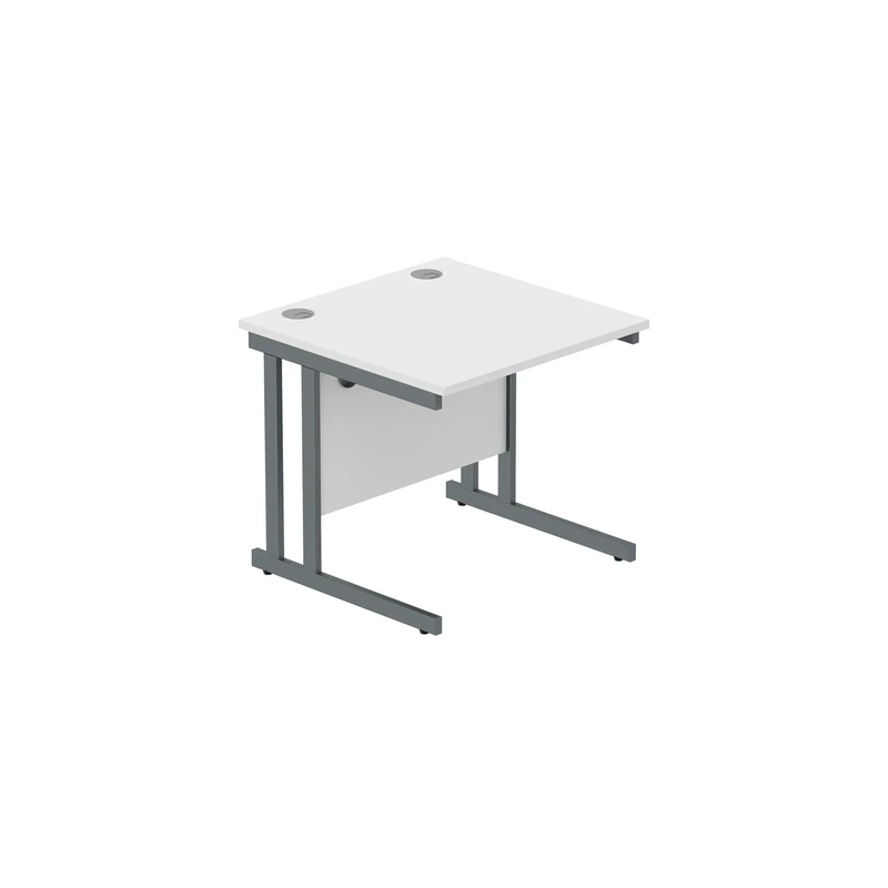 Office Hippo Heavy Duty Rectangular Cantilever PC Desk, Table, Home, Integrated Cable Ports, 5 Yr Wty, Graphite Frame, Arctic White, 140 x 60 cm