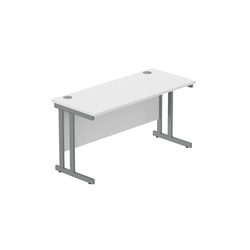 Office Hippo Heavy Duty Rectangular Cantilever PC Desk, Table, Home, Integrated Cable Ports, 5 Yr Wty, Graphite Frame, Arctic White