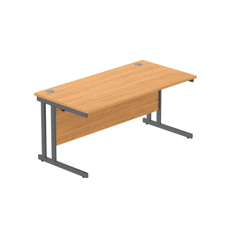 Office Hippo Heavy Duty Rectangular Cantilever PC Desk, Table, Home, Integrated Cable Ports, 5 Yr Wty, Graphite Frame, Norwegian Beech