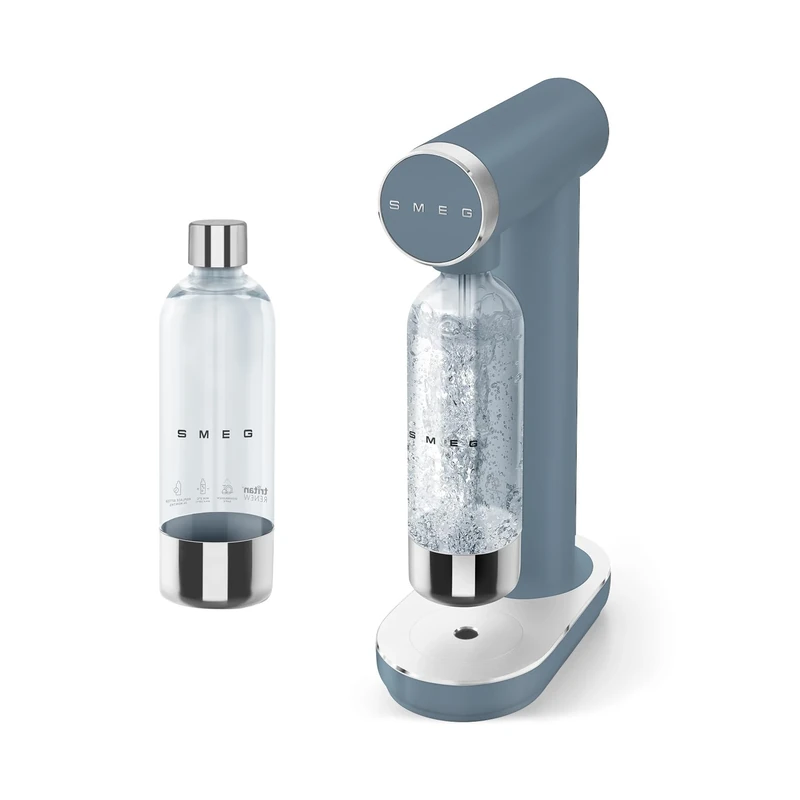 Smeg Soda Maker with Additional Reusable Bottle, Non-Slip Feet, 1 Litre Capacity, Storm Blue