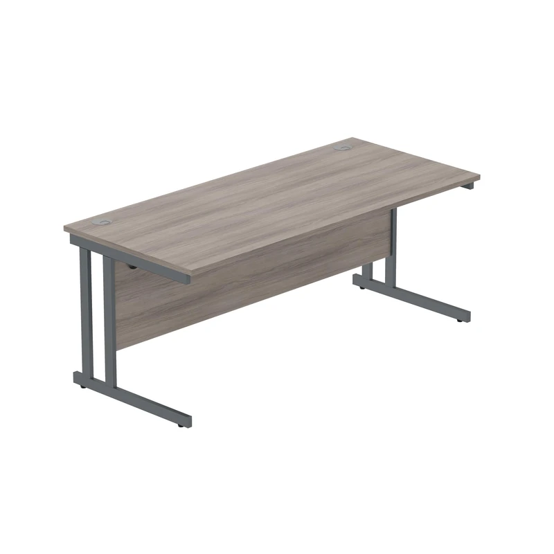 Office Hippo Heavy Duty Rectangular Cantilever PC Desk, Table, Home, Integrated Cable Ports, 5 Yr Wty, Graphite Frame, Alaskan Grey Oak, 120 x 60 cm