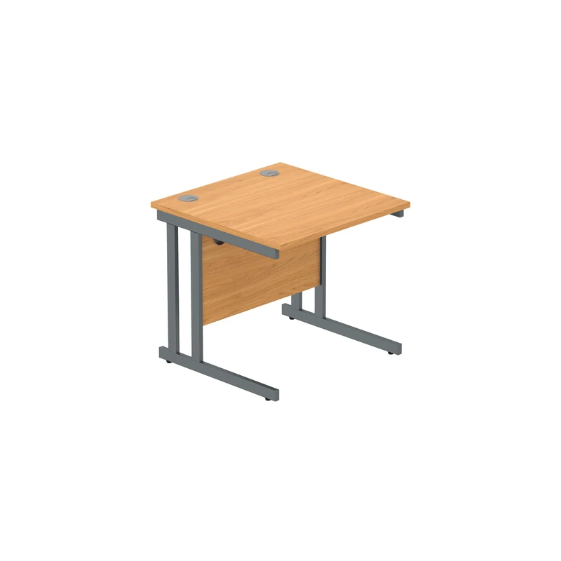 Office Hippo Heavy Duty Rectangular Cantilever PC Desk, Table, Home, Integrated Cable Ports, 5 Yr Wty, Graphite Frame, Norwegian Beech, 140 x 60 cm