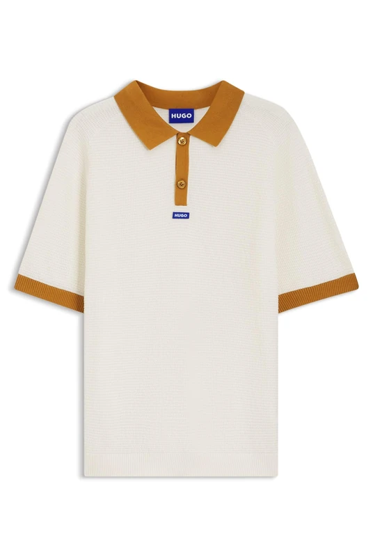 HUGO Mens Siablo Waffle-Knit Polo in Cotton with Contrast Trims