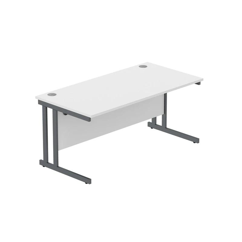 Office Hippo Heavy Duty Rectangular Cantilever PC Desk, Table, Home, Integrated Cable Ports, 5 Yr Wty, Graphite Frame, Arctic White