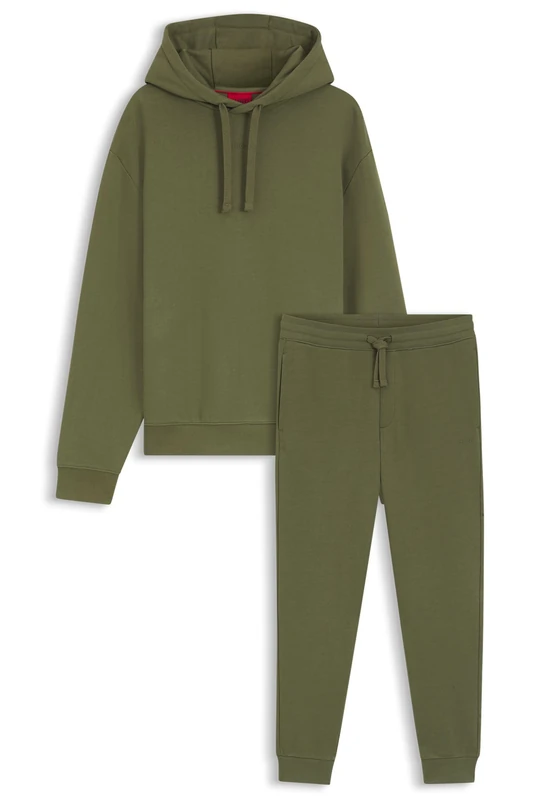 HUGO Men's Tracksuit DapoDayote Two Piece Tracksuit Set in Cotton Terry with Logo Print, Open Green 388, S
