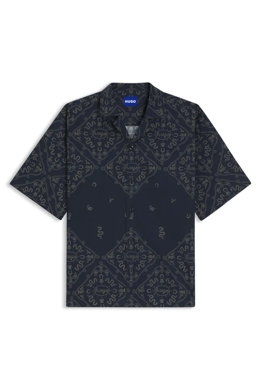 HUGO Relaxed-fit Shirt in Printed Cotton Poplin